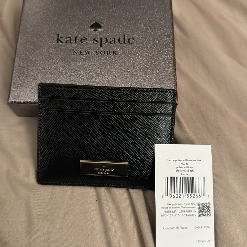 KATE SPADE KENZIE Black Saffiano Slim Leather Card Holder